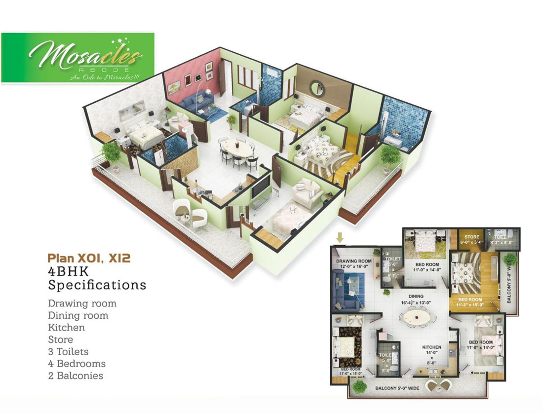 4 BHK Plan of Mosacles Adobe