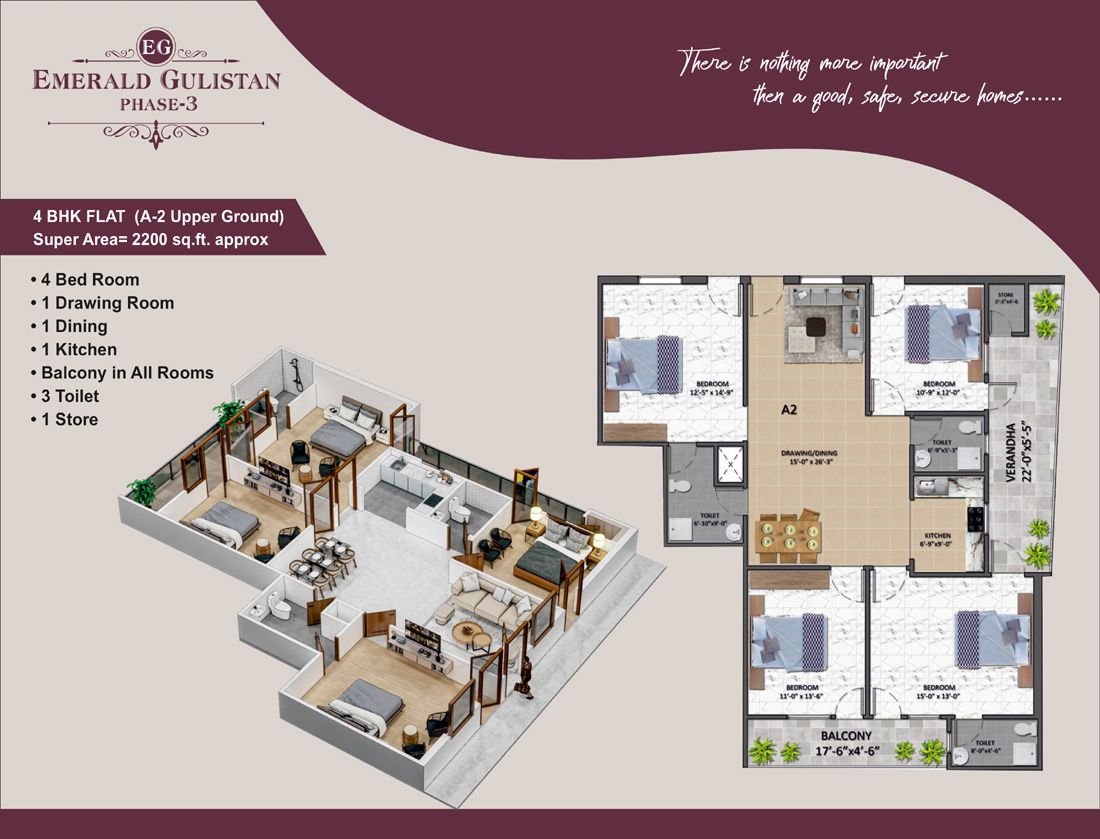 Emerald Gulistan 4 BHK Flat Plan